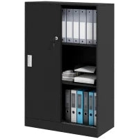 Armadietto da Ufficio a 3 Ripiani con 2 Chiavi di Sicurezza e Ante Scorrevoli, 80x40x120 cm, Nero