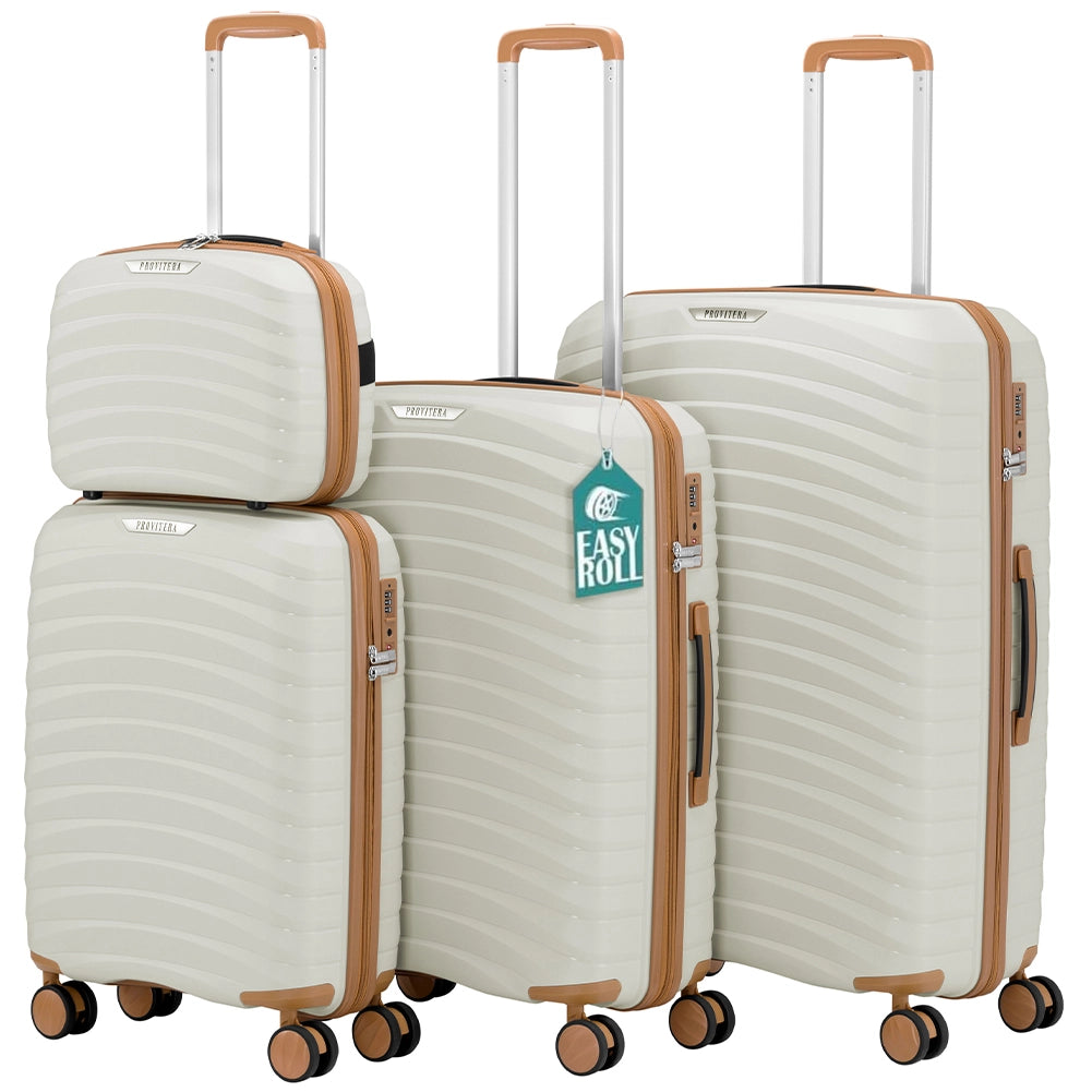 Set 4 Valigie Trolley Rigide con Beauty Case Resistente a Urti in Polipropilene Bianco Perla