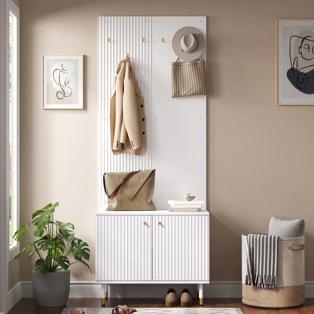 Mobile ingresso con 2 ante e 6 ganci - per ingresso - 70 x 35 x 180 cm - bianco