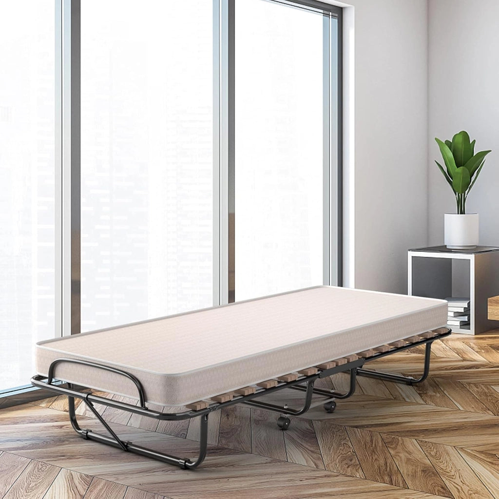 Brandina Pieghevole con Materasso, Made in Italy, 190x80cm, in Memory Foam, Lettino Pieghevole con Ruote Girevoli, per Casa Ufficio