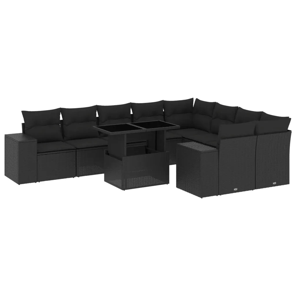 Set Divani da Giardino 10pz con Cuscini in Polyrattan Nero