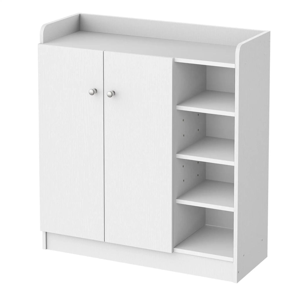Scarpiera moderna con anta e ripiani aperti, 83x30x90 cm, colore bianco