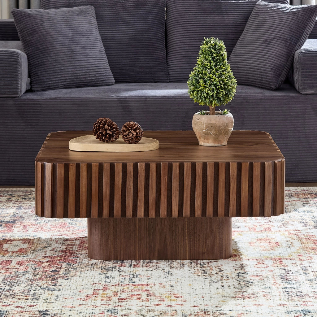 Tavolino quadrato 80x80x35 cm in colore noce, struttura in legno massello e MDF, design moderno per soggiorno