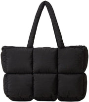 Borsa Puff Tote per donne, imbottita, cuscino morbido, borsa imbottita con riempimento di pelliccia, grande borsa invernale, borsa a tracolla (nero, 6 reticoli)