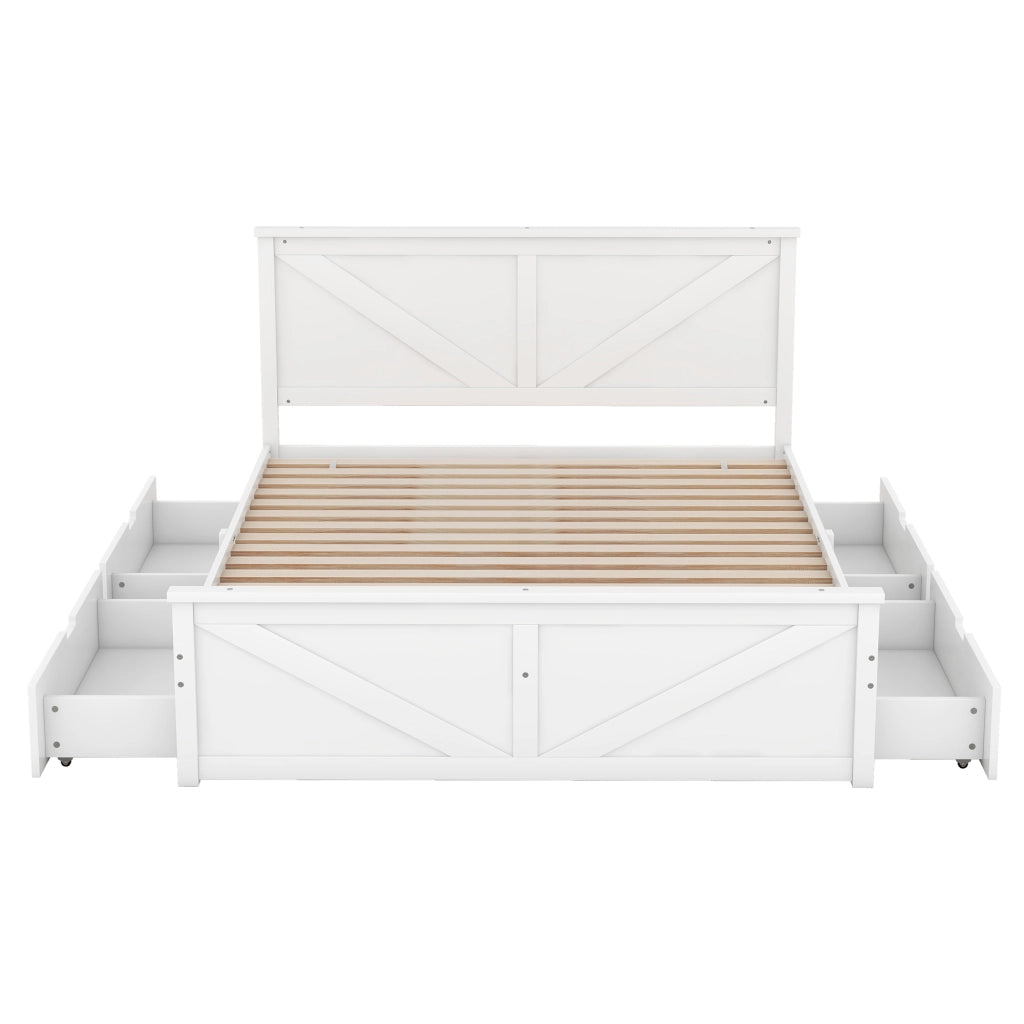 Letto con Cassetti 160x200 cm; 4 Cassetti e Testiera; in Legno e MDF; Bianco