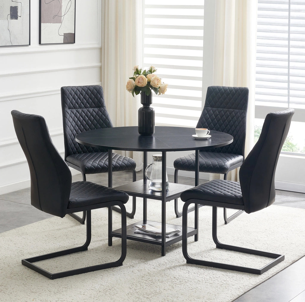 Set tavolo e sedie 107 cm nero MDF metallo 4 posti con vano integrato