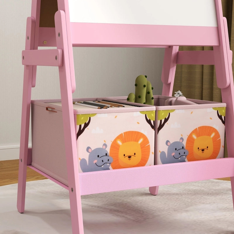 Cavalletto da disegno 2 in 1 per bambini con lavagna bianca, lavagna nera e scatole portaoggetti, per bambini dai 3 agli 8 anni, rosa