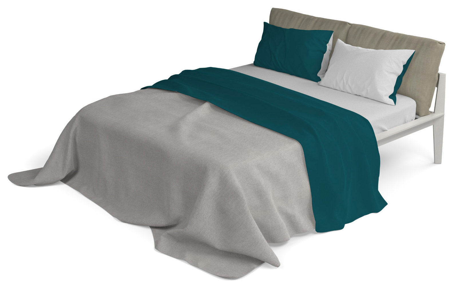 Set Lenzuola Sopra Sotto e Federe Doubleface Verde Petrolio/Grigio Chiaro 1 Piazza e Mezzo