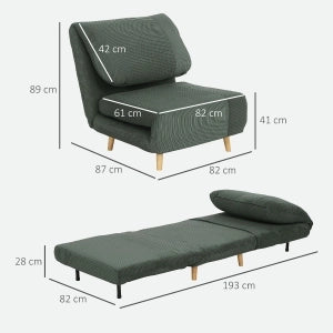 POLTRONA LETTO 82x89x83 cm 2 in 1 in poliestere verde