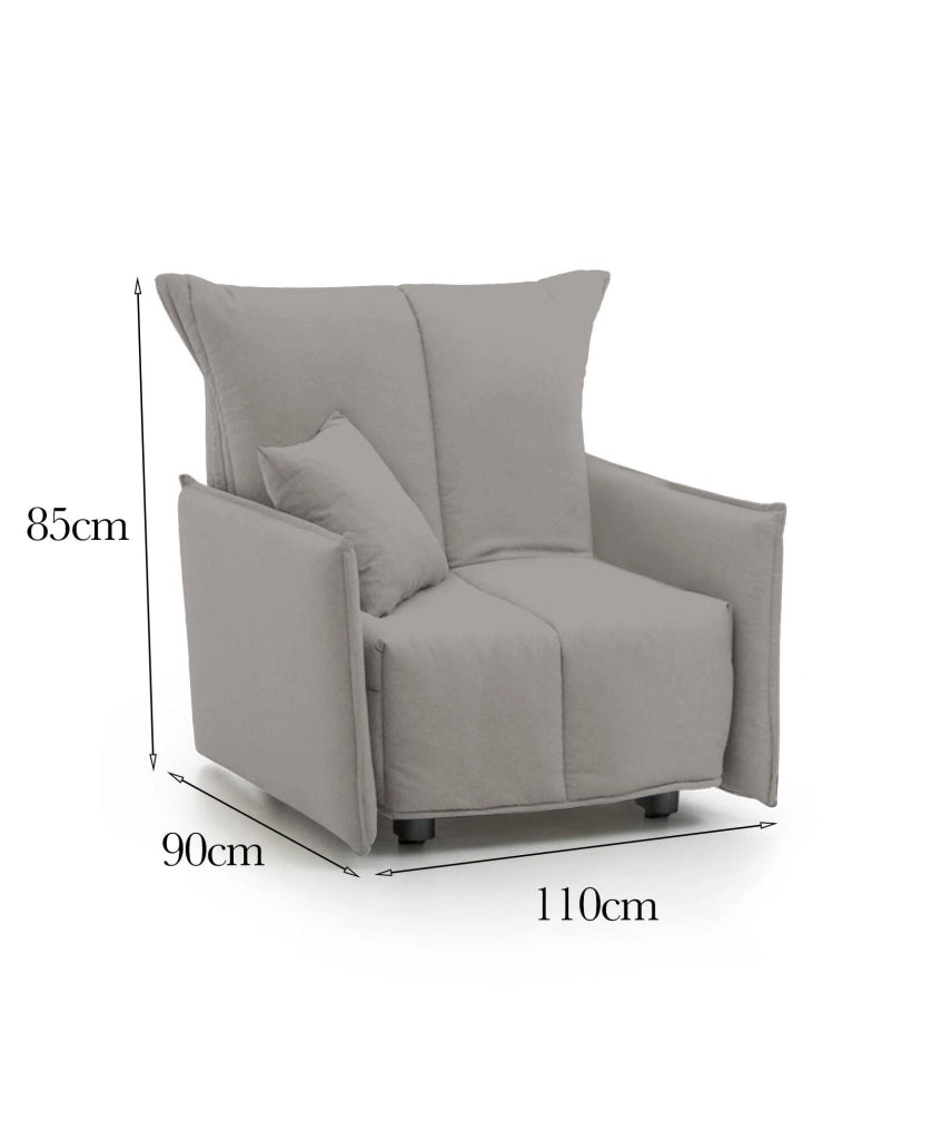 Divano Letto Atlantis, Divano singolo, Made in Italy, Poltrona soggiorno con apertura a carrello, in tessuto imbottito, con Braccioli standard, cm 110x90h85, colore Grigio