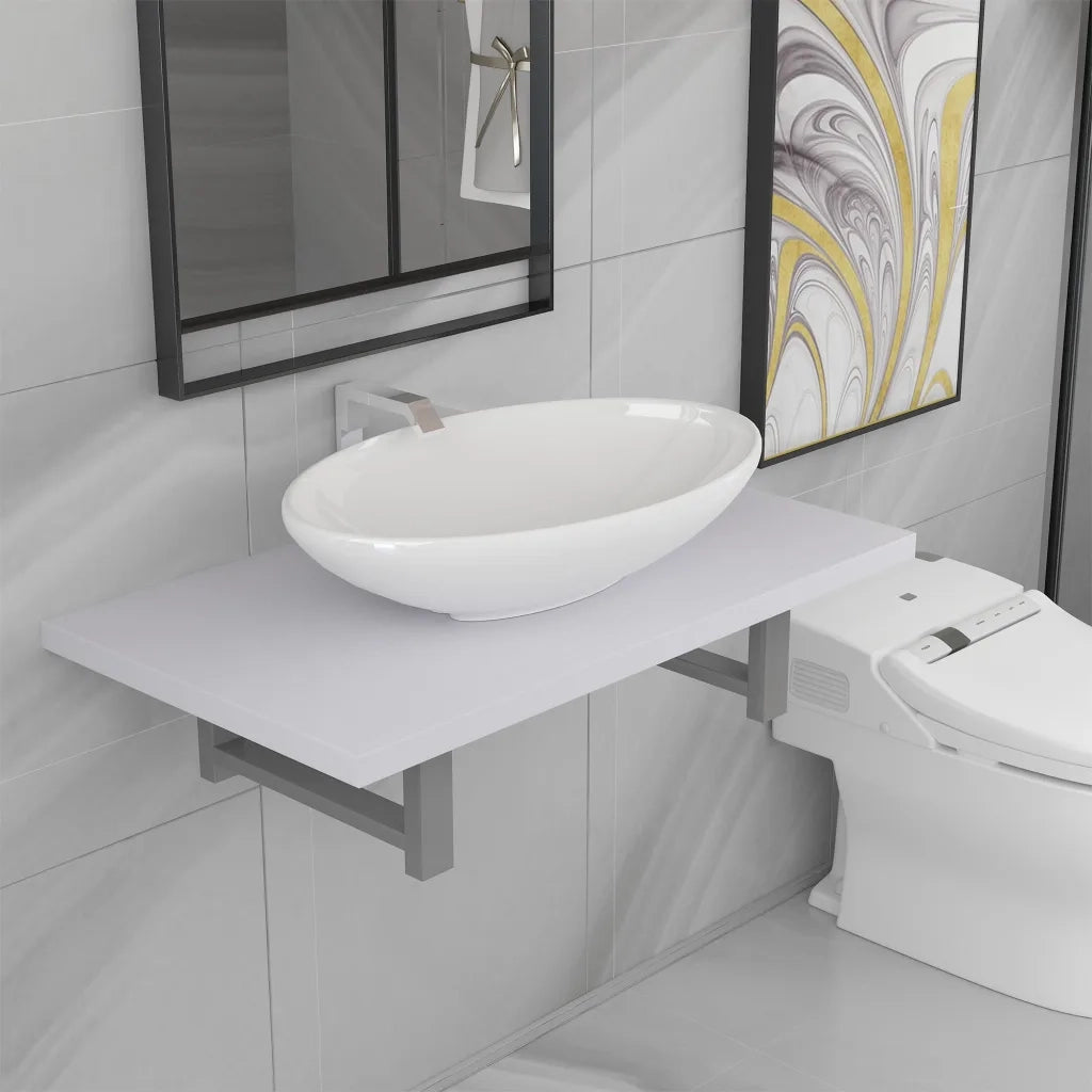 Set Mobili da Bagno | Armadio da bagno 2 pz Ceramica Bianco