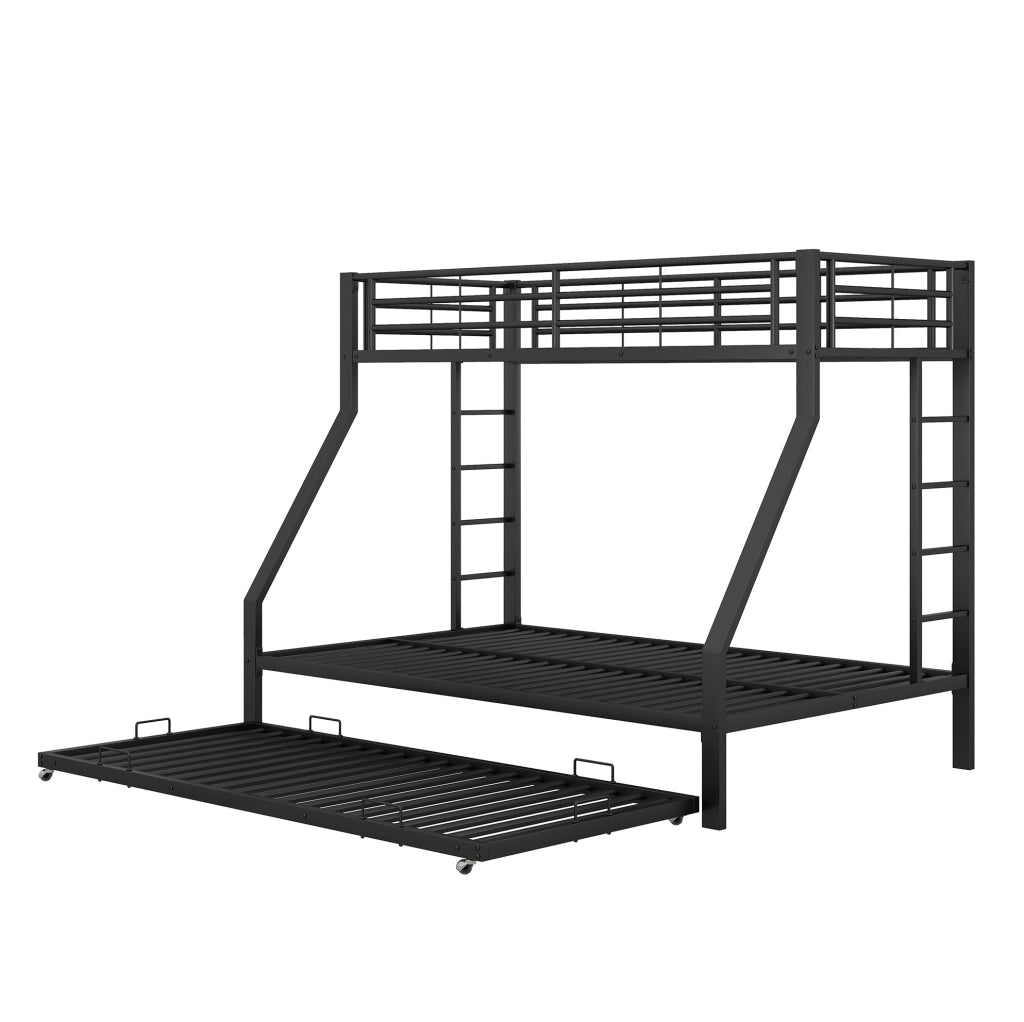 Letto a castello in metallo con letto estraibile e scale laterali, 90(140)x200cm, nero