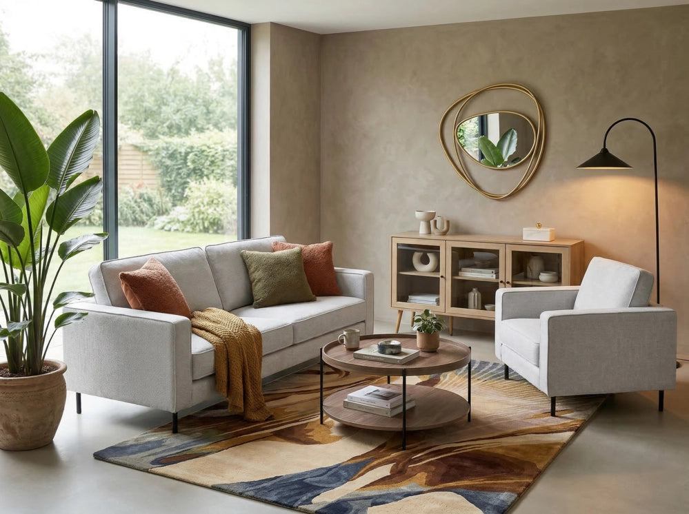 Set di divani in tessuto poliestere grigio chiaro 3 posti Poltrona Design minimalista per il soggiorno