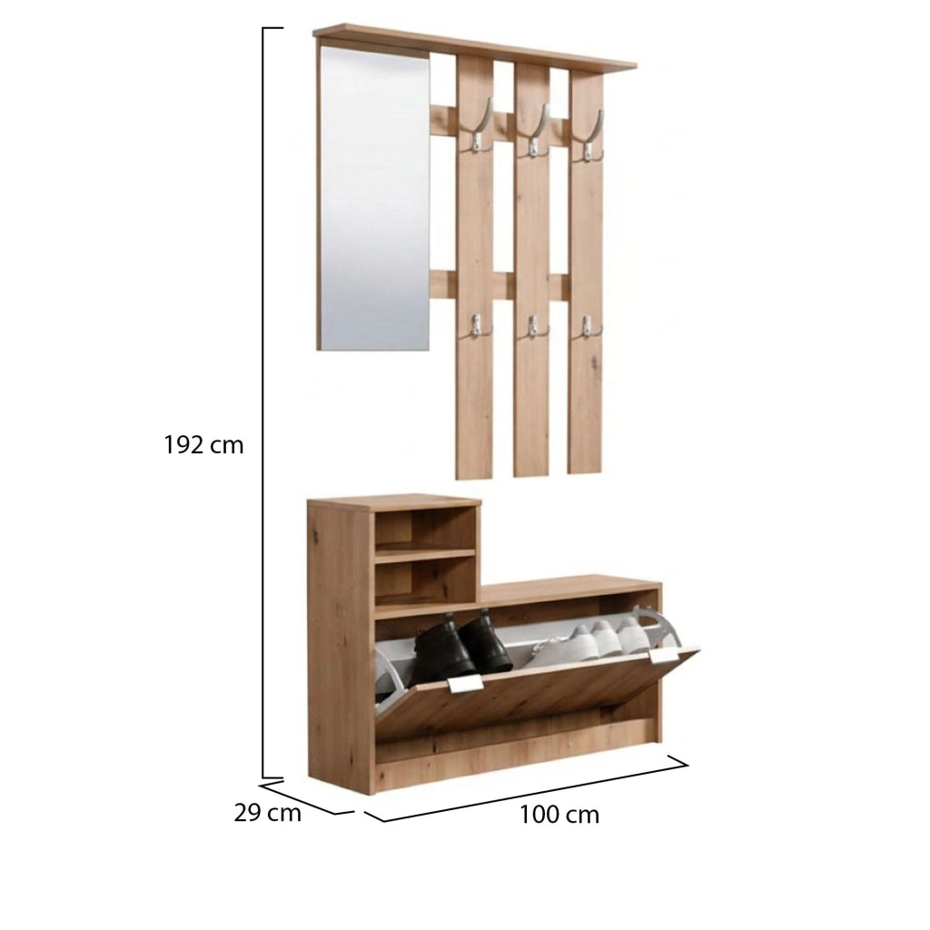 Tonengo, Mobile da Ingresso Specchio Incluso, 100x29x191.5h cm Marrone Rovere Nodi