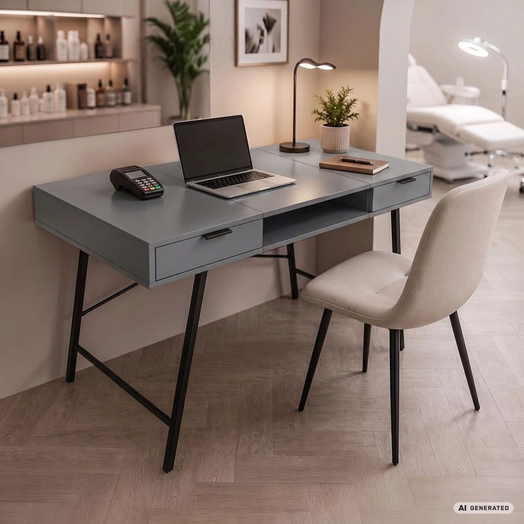Scrivania industriale per computer Grafite ARDEN 120 cm 2 cassetti 1 ripiano gambe nere