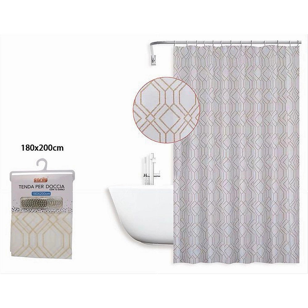 Trade Shop - Tenda Per Doccia Vasca Da Bagno Design Geometrico 180x200cm Con 12 Anelli 87095 -