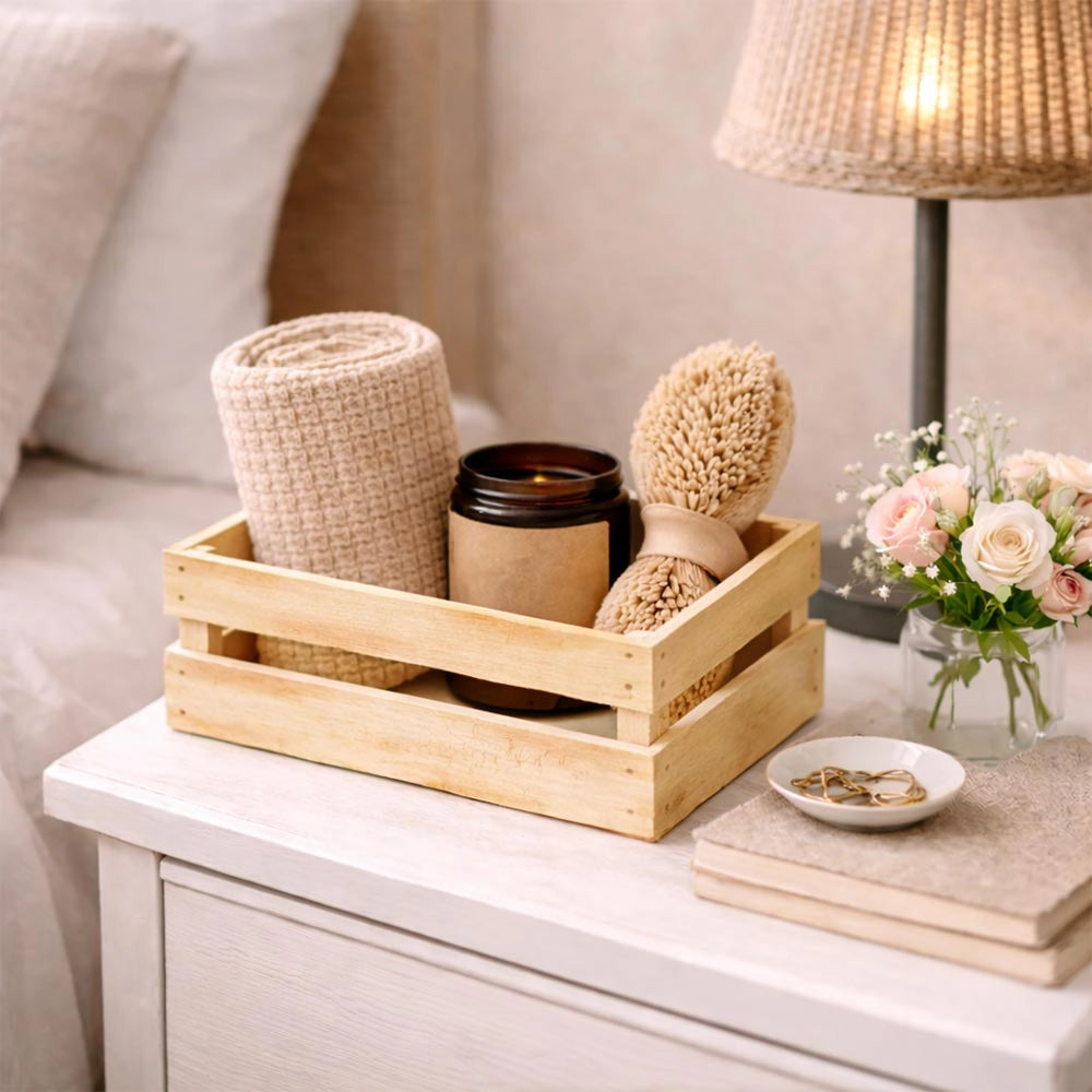 Cassette contenitori in Legno naturale Fiammato da 5 Pezzi 24 x 14 x h 5 cm