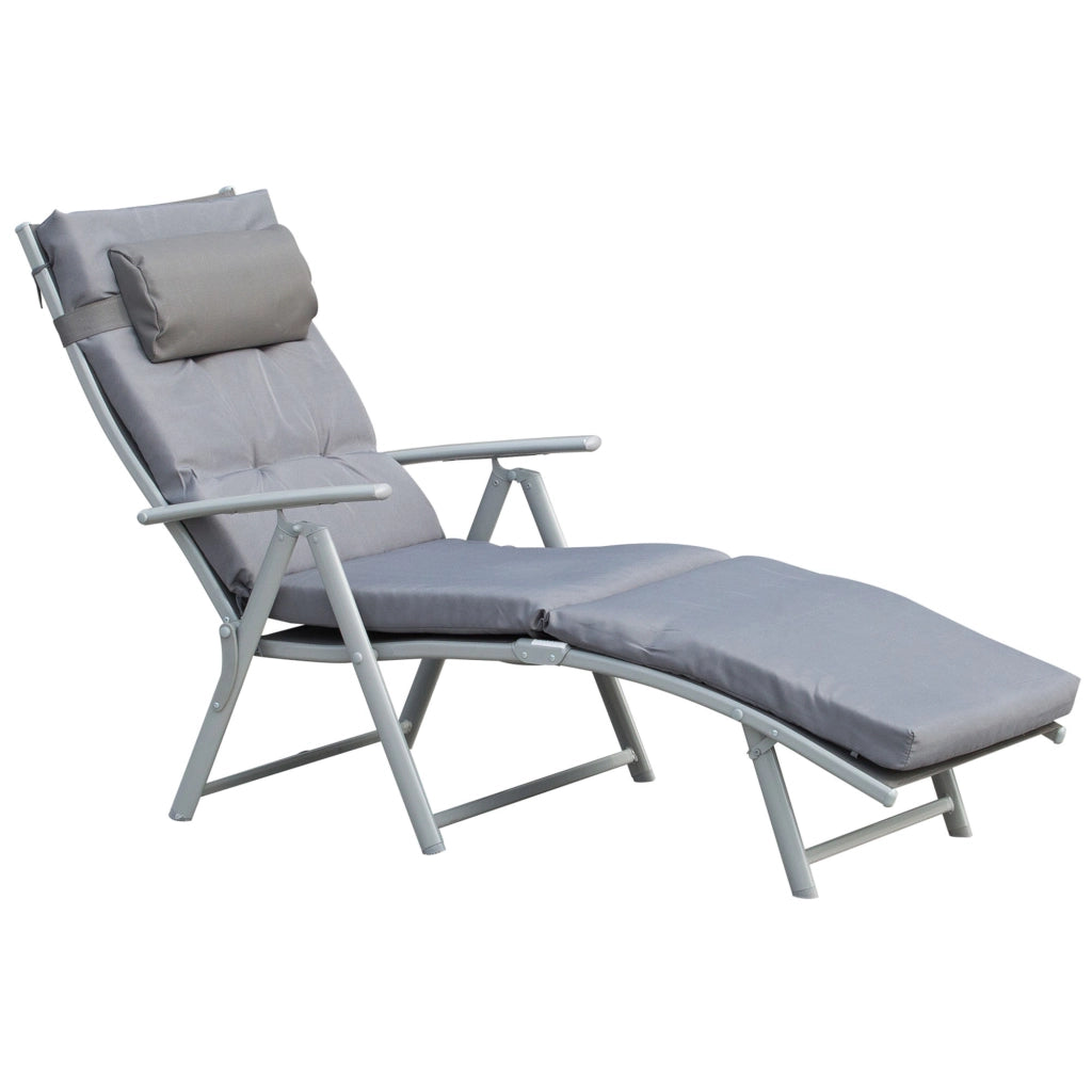Chaise Longue Pieghevole con Materasso ¨C zephmum ¨C Grigio Polyester Textilene