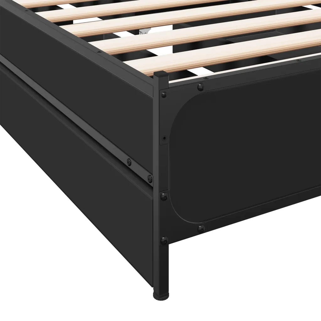Giroletto con Cassetti Nero 90x200 cm in Legno Multistrato