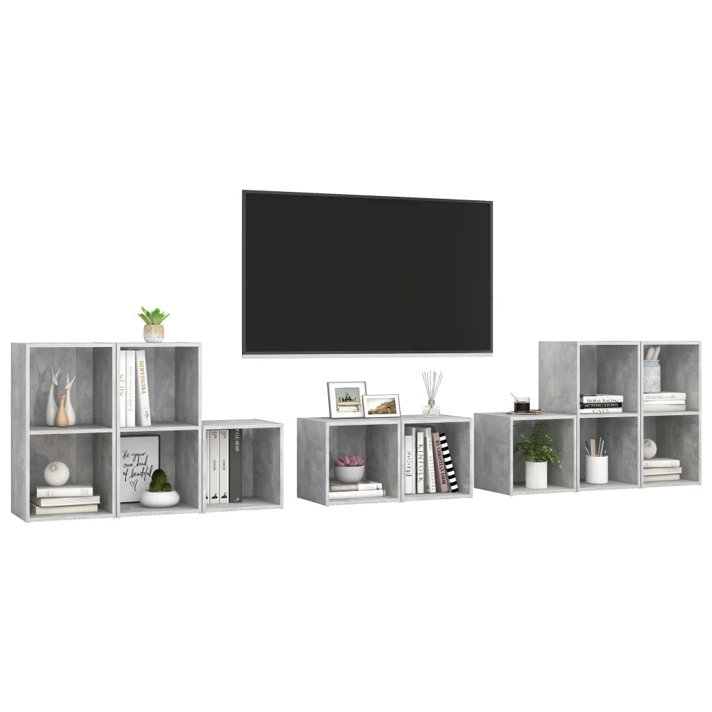 Set Mobile TV 8 pz | Armadietto TV | Mobile Porta TV Grigio Cemento in Legno Multistrato