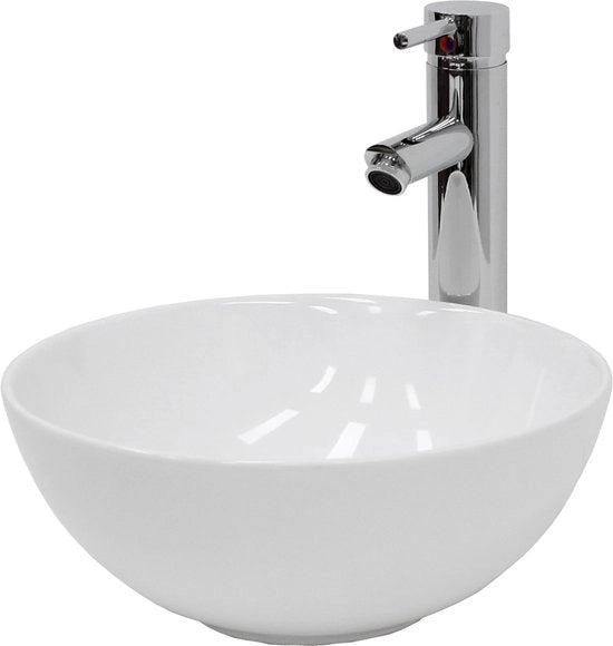 Wastafel inclusa con impianto di scarico bianco senza sovrappiù Ø 32x13,5 cm ceramica bianca