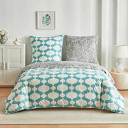 Set di coperte da letto, 3 pezzi (coperta da letto 200 x 200 cm & 2 cuscini 80 x 80 cm) con disegno di foglie grigie e foglie verdi biancastre in stile abstract - di microfibra respirante - coperta da letto leggera e soffice