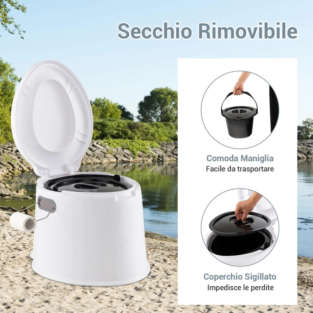 Toilette Portatile WC Chimico, WC da Viaggio Leggero con Secchio Interno Rimovibile,Water Portatile per Adulti e Anziani con Portarotolo, Supporto Carico 200 kg, 41 x 49 x 34 cm