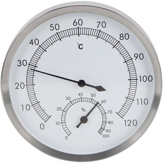 Termometro e Igrometro 2 in 1 - Sauna - Temperatura 10-120°C - Umidità 0-100% - Acciaio Inossidabile
