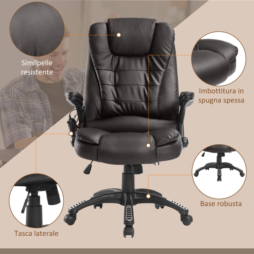 Poltrona Massaggiante da Ufficio Elettrica Reclinabile ¨C zephmum ¨C Marrone, PU, 62x68x111-121 cm