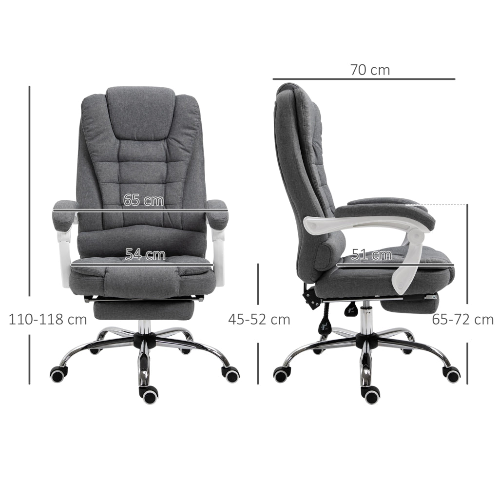 Sedia da ufficio ergonomica con poggiapiedi ribaltabile, schienale reclinabile e altezza regolabile in ferro grigio
