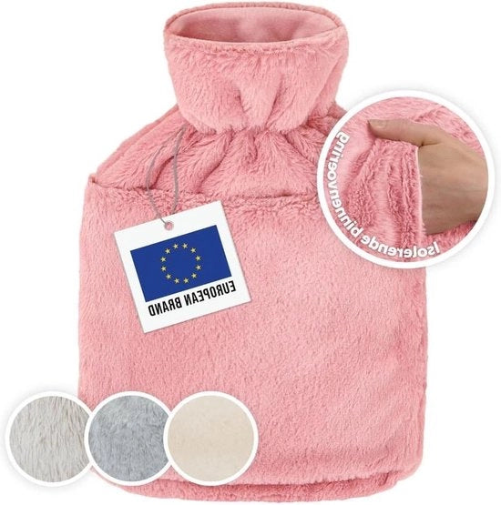 Termos di acqua calda con fodera inimitazione di pelliccia e borsa - Gomma naturale - Per bambini e neonati - Rosa