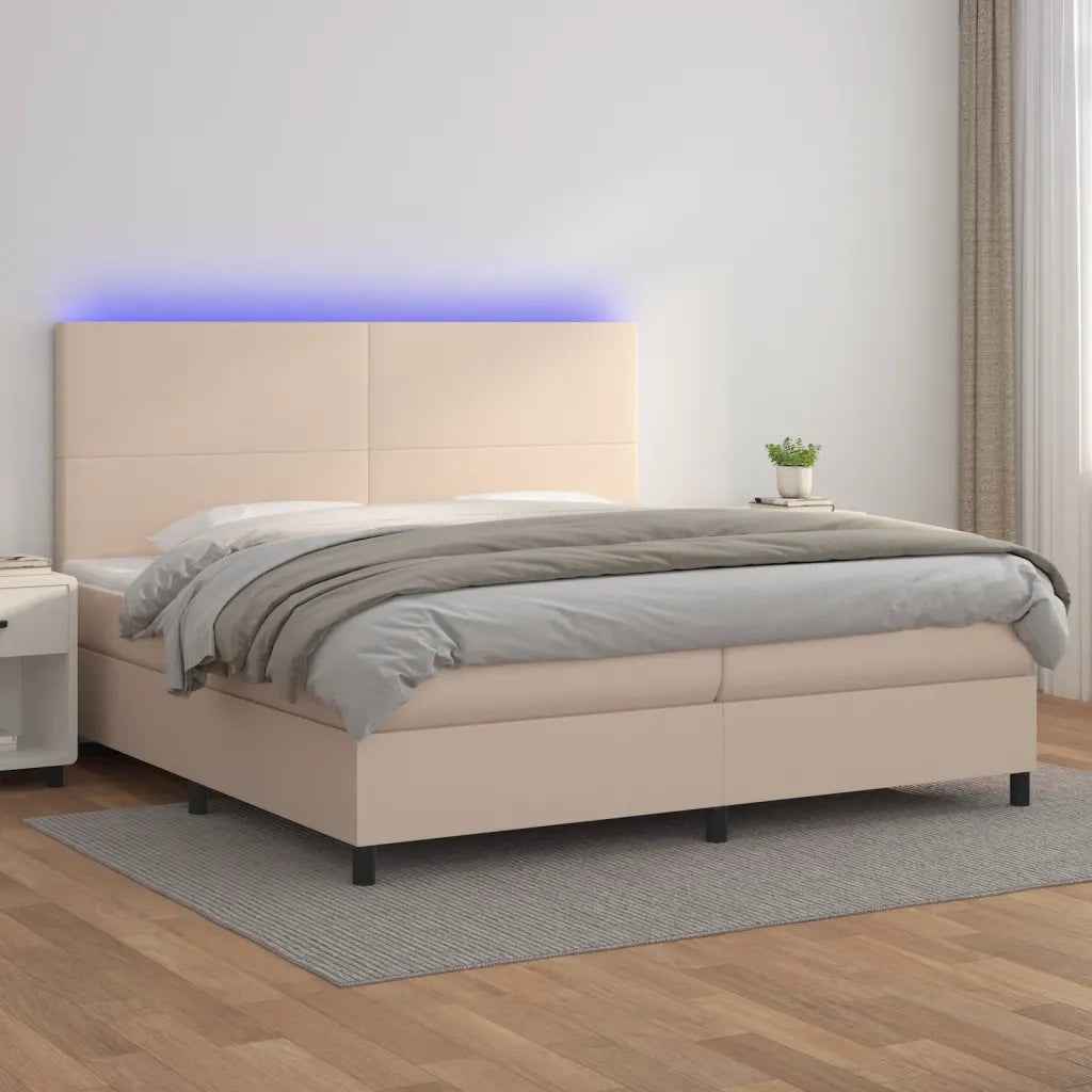 Giroletto Molle Materasso e LED Cappuccino 200x200cm Similpelle 3135848