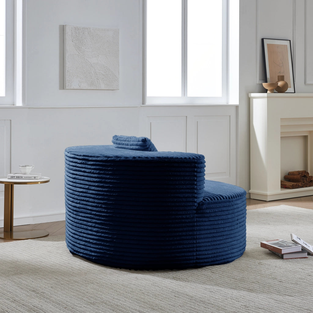 Poltrona pouf con cuscino e imbottitura in schiuma in tessuto a coste blu 112×105×59 cm