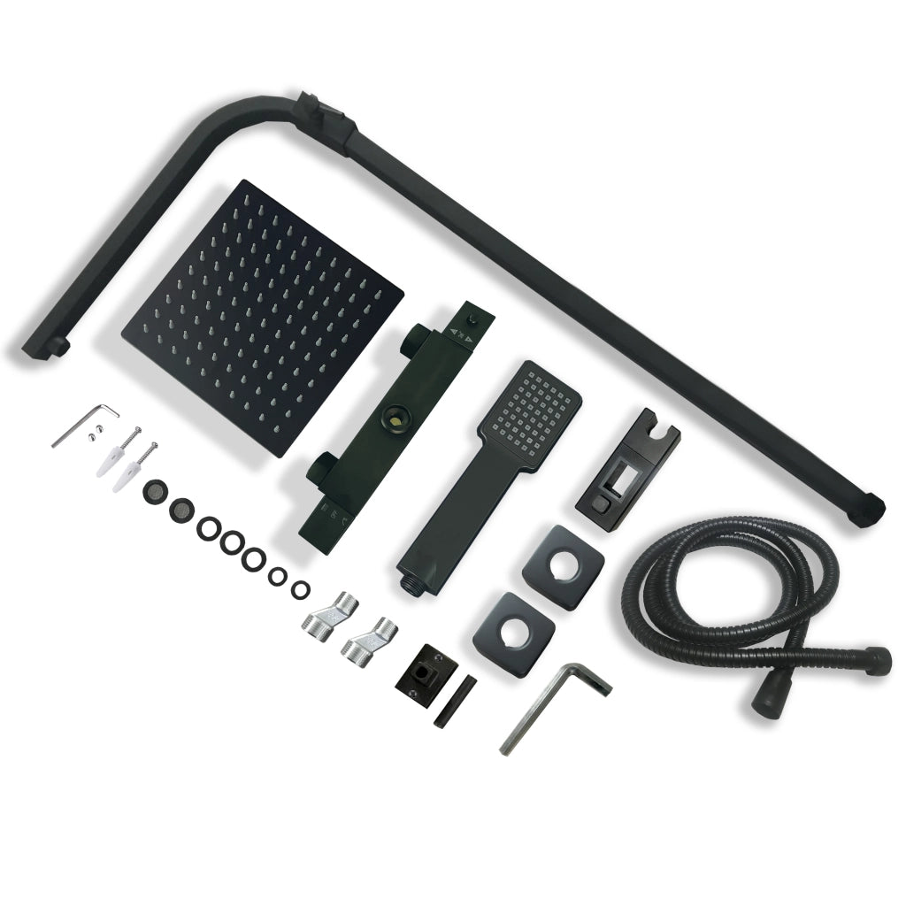 AICA ITALY Sistema Doccia Antiscottatura, Set Doccia con 20x20cm Soffione a Pioggia e 6x22cm Doccetta, Altezza Regolabile 80-120 cm Nero
