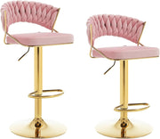 Sgabelli da Cucina Set di 2, Sgabelli da Bar Girevoli Altezza Regolabile con Schienale e Poggiapiedi, Velluto, Rosa