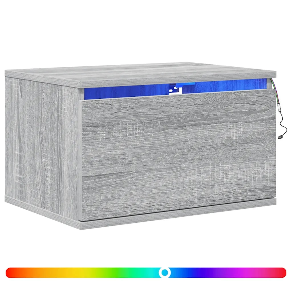 Comodini a Parete con luci LED 2 pz Grigio Sonoma