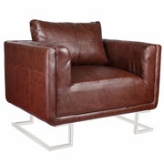 Poltrona sedia design lounge sedile club divano cubo da soggiorno con gambe cromate in pelle sintetica marrone 1102041/3