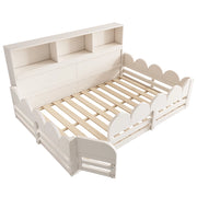 Letto con Sponda 140 x 190 cm - Porta; Libreria e Rete a Doghe - in Legno - Bianco
