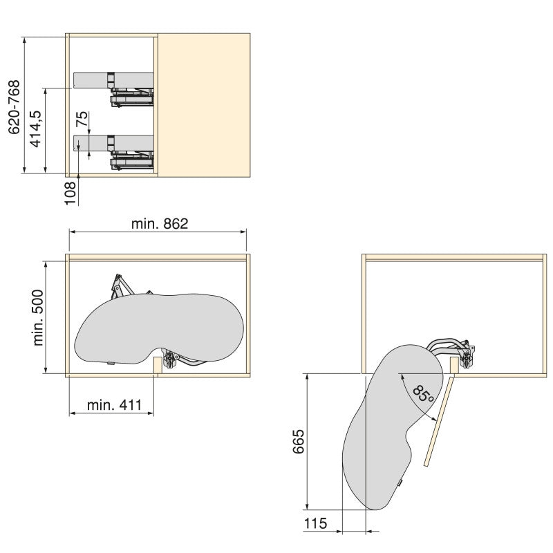 Carrello estraibile Harmony con chiusura soft, Modulo larghezza 300mm altezza 800mm, Acciaio e Legno, Grigio antracite