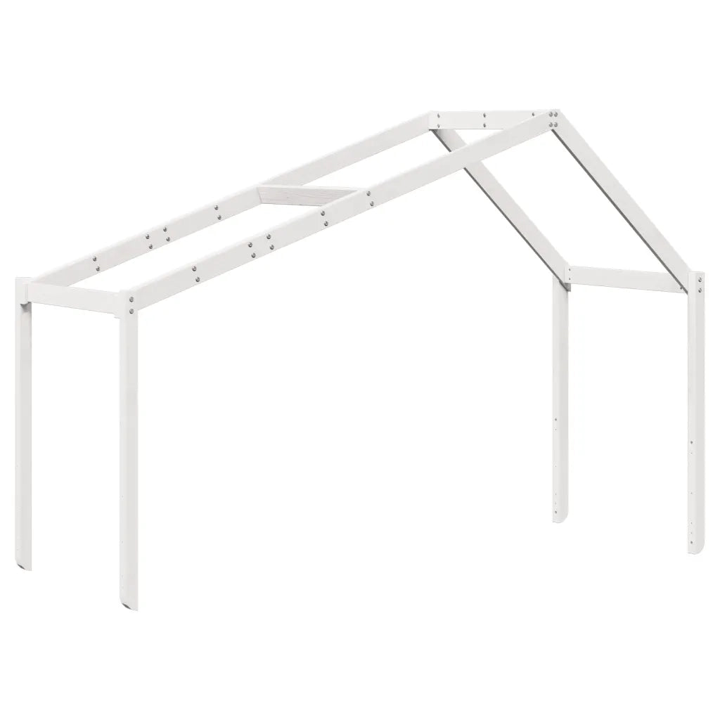 Letto a Soppalco con Tetto Bianco 90x200 cm Legno Massello Pino