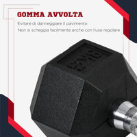 Set di 2 Manubri Esagonali da 6 kg con Presa Antiscivolo e Rivestimento in Gomma Nero