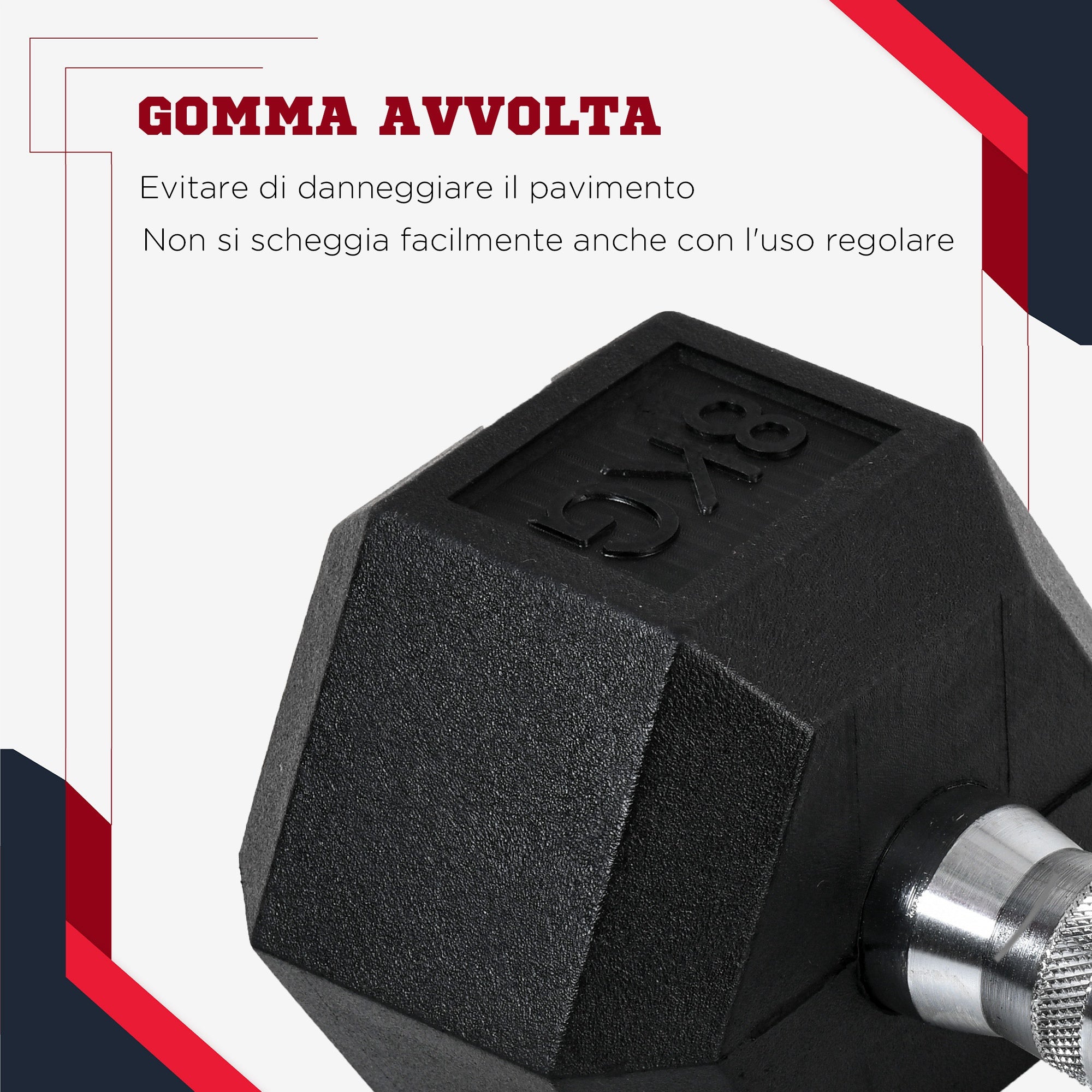 Set di 2 Manubri Esagonali da 6 kg con Presa Antiscivolo e Rivestimento in Gomma Nero