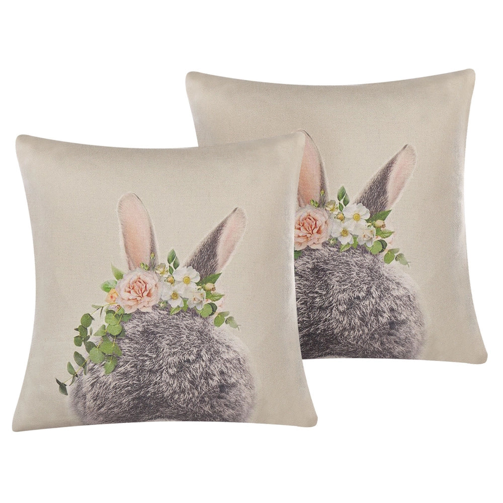 Set di 2 cuscini decorativi in cotone tortora stampa coniglietto pasquale 45 x 45 cm quadrati
