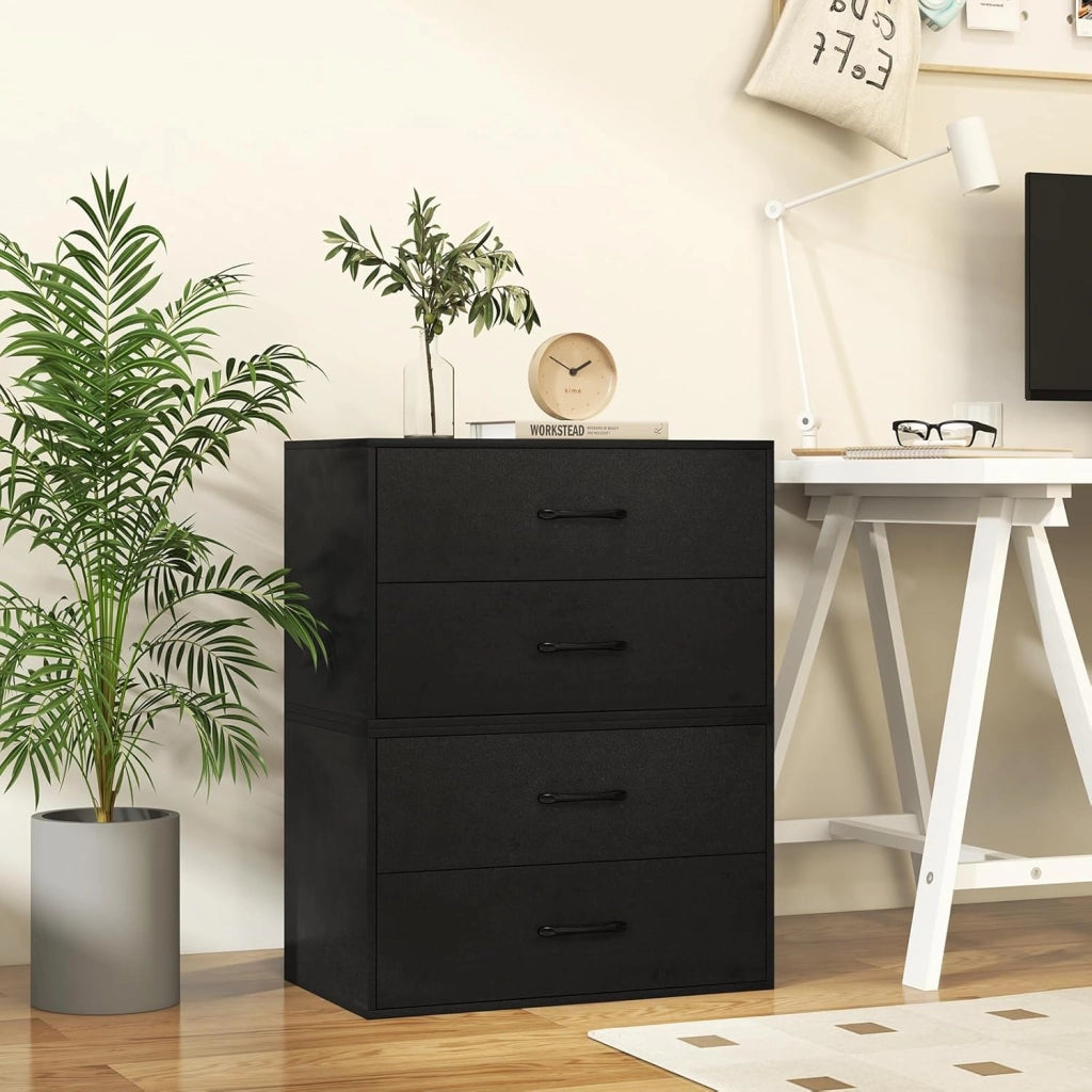 Cassettiera con 2 cassetti, dispositivo antiribaltamento, piccolo mobile in legno, per camera da letto, soggiorno, ufficio, comodino, 60 x 34 x 38 cm (nero)