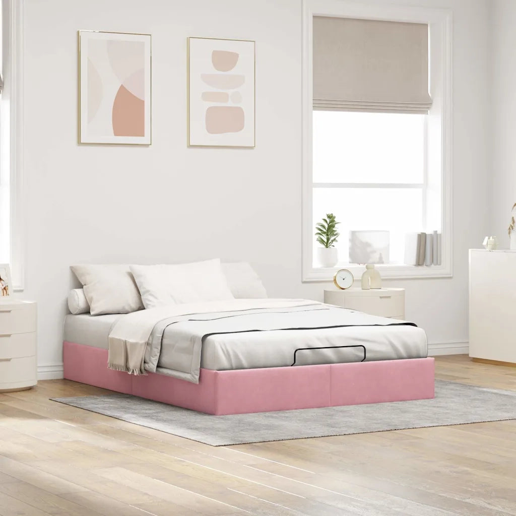 Struttura Letto Pouf senza Materasso Rosa 140x200 cm in Velluto