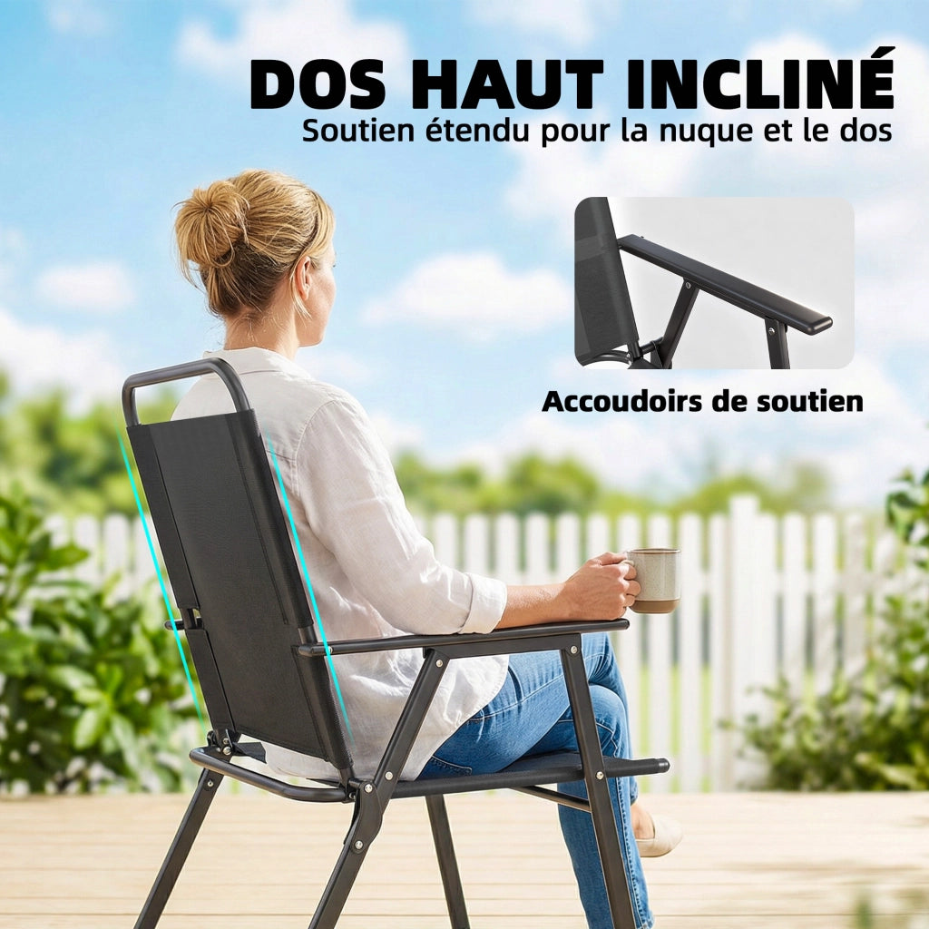 Sedia da giardino pieghevole con braccioli ¨C Zephmum ¨C Nero, Textilene