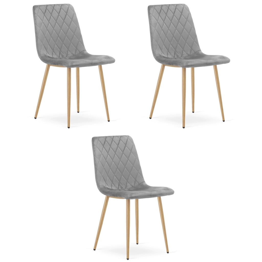 Set di 3 sedie Turin in velluto grigio chiaro e gambe effetto legno