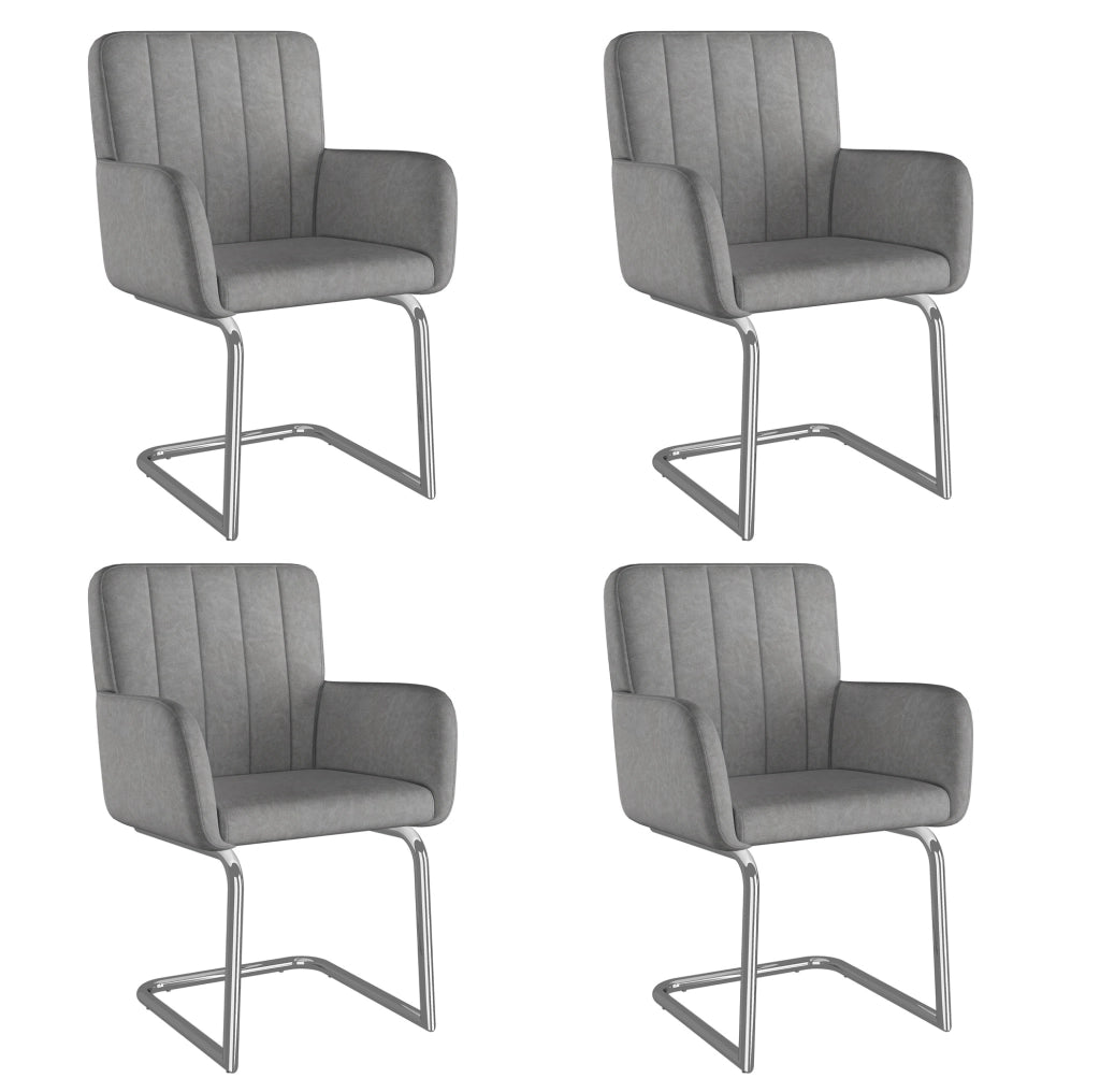 Set di 4 sedie da pranzo imbottite; struttura a Z in similpelle grigio