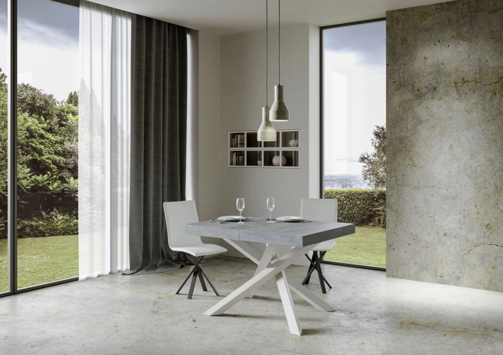 Tavolo allungabile 90x130/390 cm Volta cemento telaio bianco