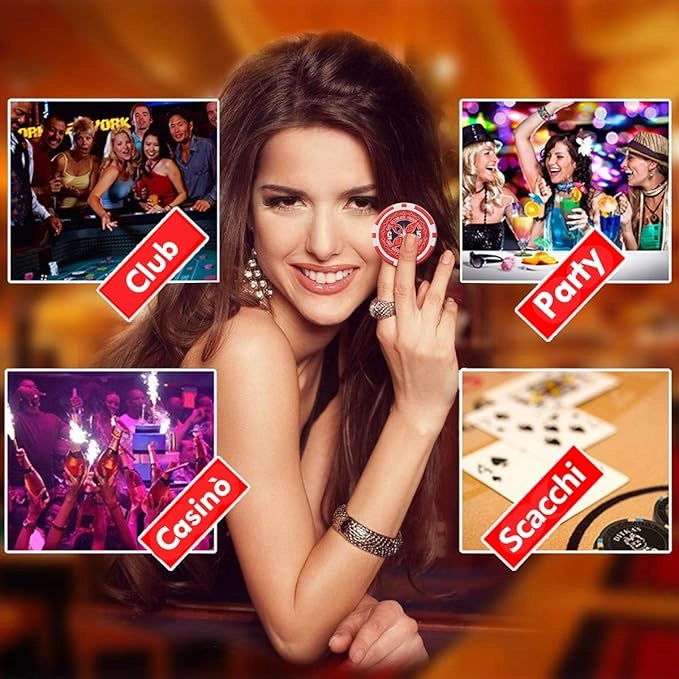 Poker Chips, Set da Poker con 300 Chips, Incluse 2 Carte da Poker 5 Dadi 1 Pulsante, Valigetta in Alluminio, Due Colori Disponibili (Nero)